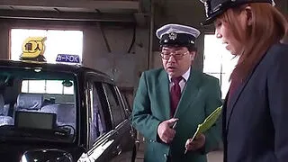 Sexy Japanese driver gives her boss a blowjob