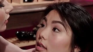 Tied up Asian anal fingered in shoe shop
